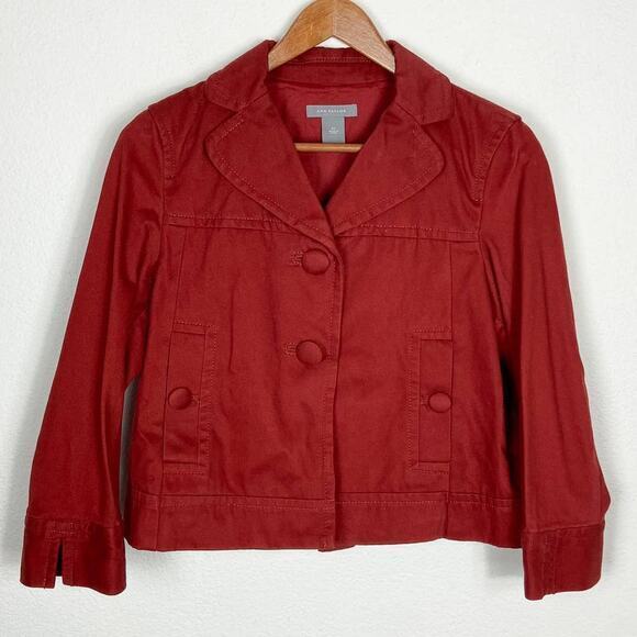 Ann Taylor Twill Peacoat Sz‎ XS Rust Red Cotton Fall Cropped Jacket - Picture 14 of 15